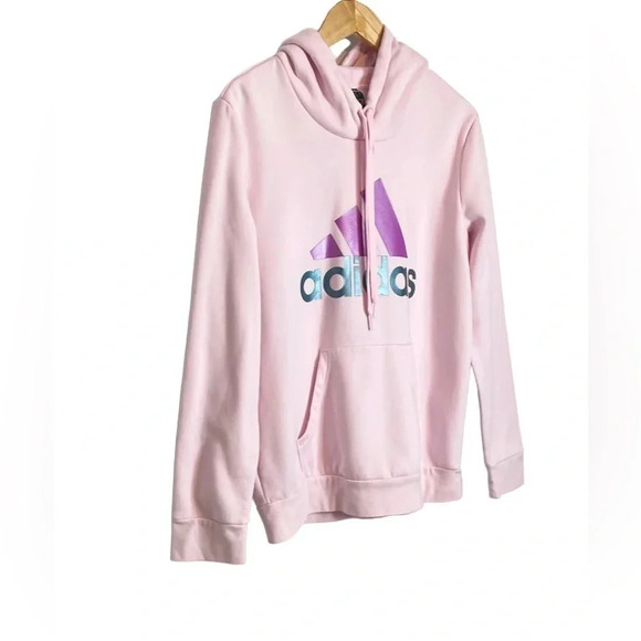 Adidas Two Tone Logo Hoodie Large Long Sleeve Kangaroo Pocket Soft Inside EUC - Picture 3 of 8